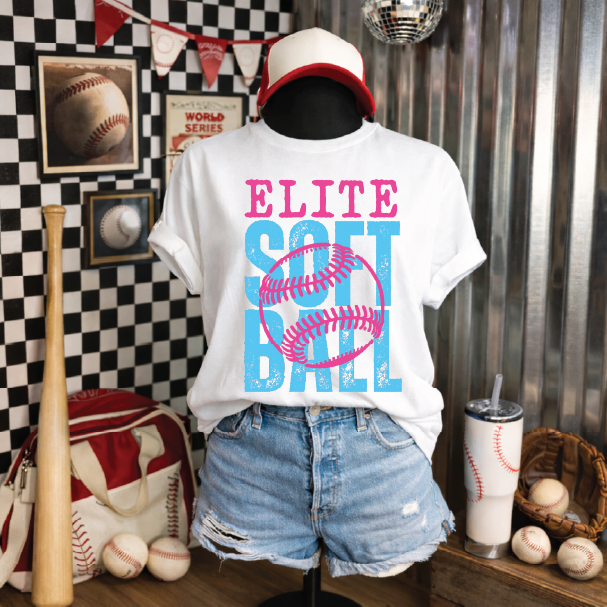 Elite Softball typewriter font- UNISEX WHITE Tee