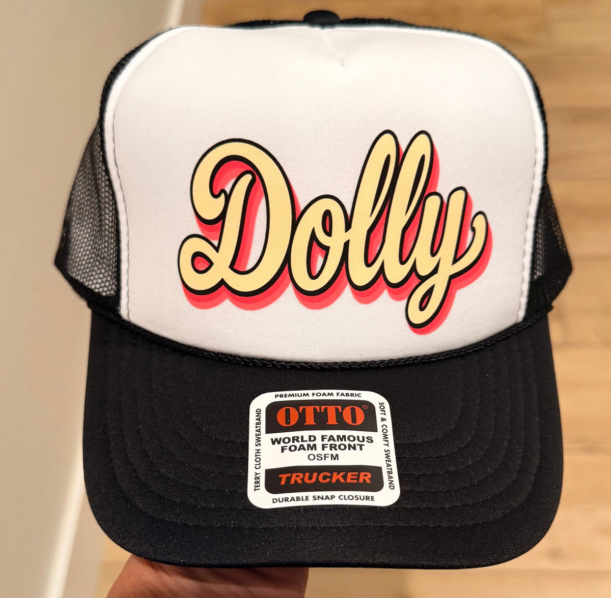 DOLLY- DTF Printed Black and White Trucker Hat