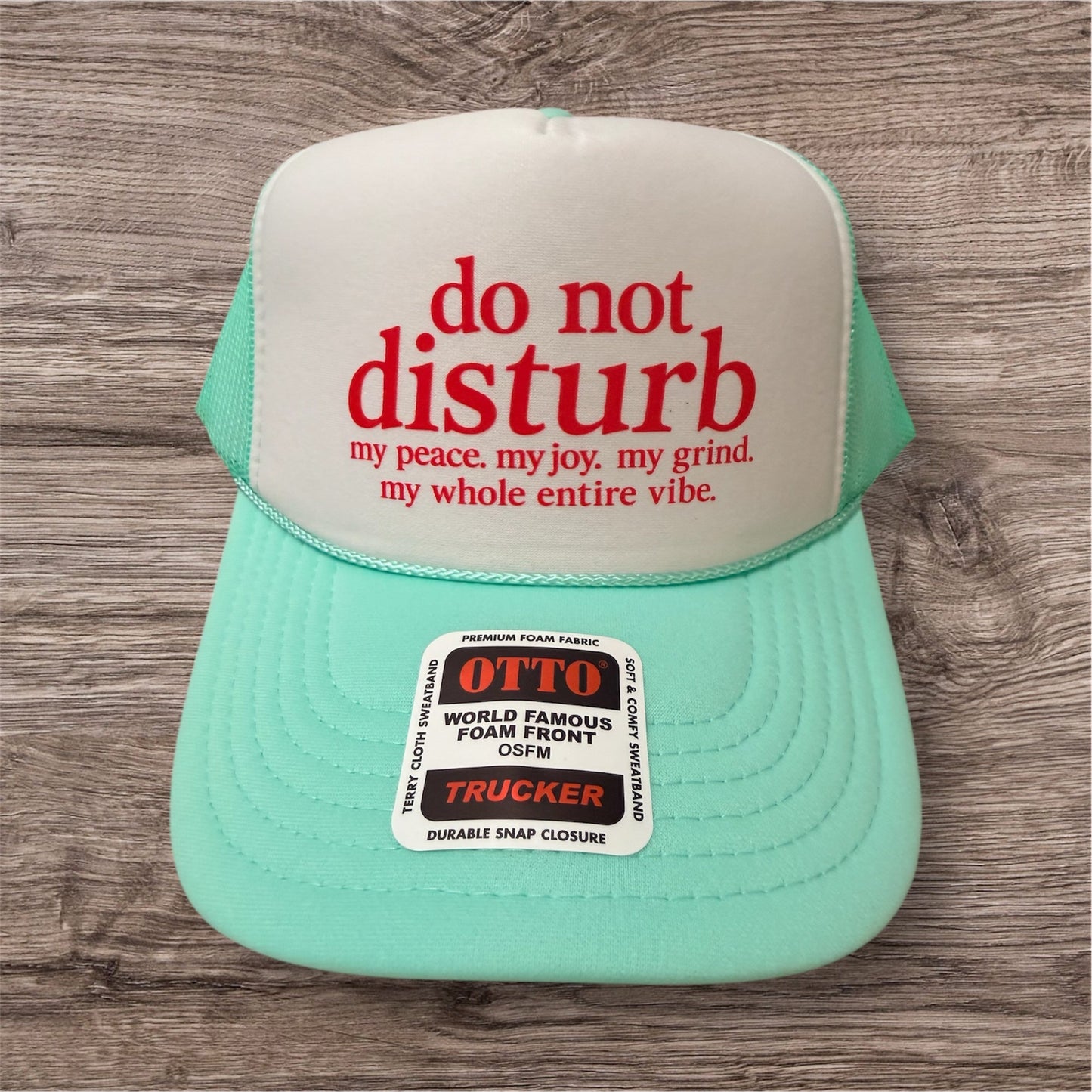 DO NOT DISTURB DTF Printed Seafoam and White Trucker Hat