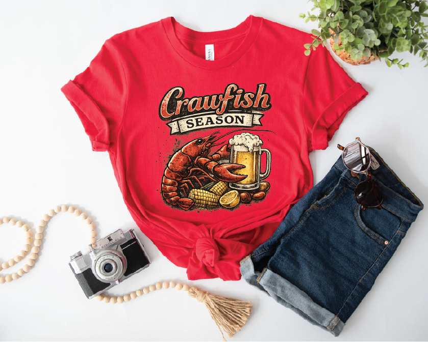 CRAWFISH SEASON - UNISEX RED GRAPHIC TEE