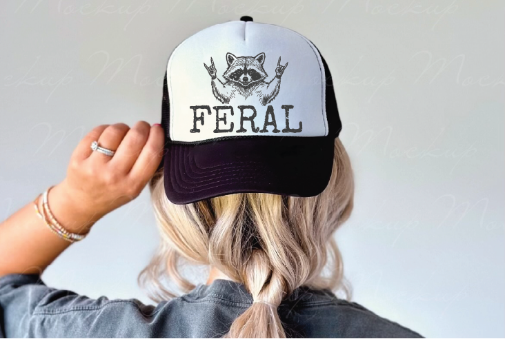 Feral Raccoon - UNISEX BLACK AND WHITE Trucker Hat