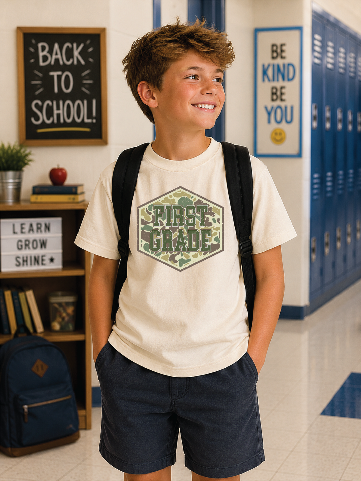 Boys 1st Grade Duck Camo Back to School Graphic Tee