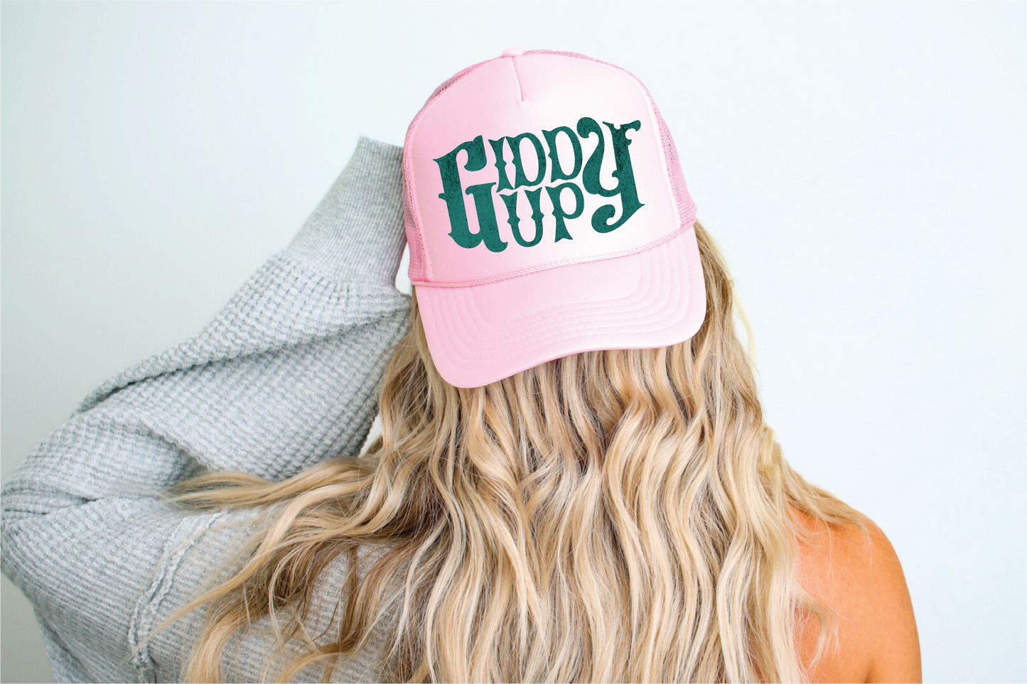 Giddy Up DTF Printed Pink Trucker Hat