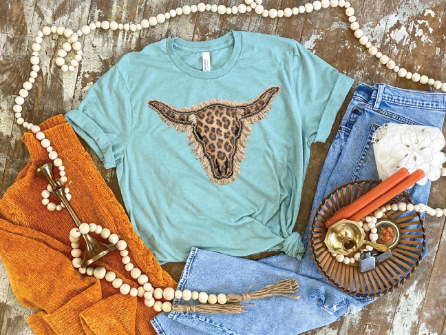 Faux Fringe Leopard Longhorn- Unisex Graphic Tee