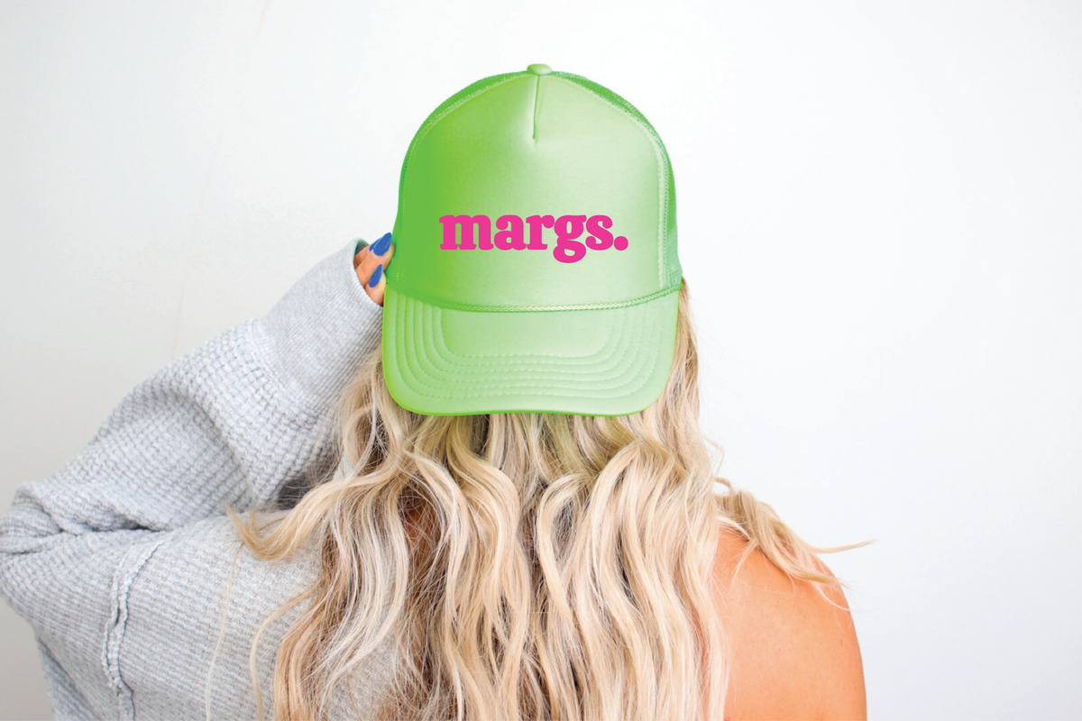Margs.- DTF Printed Neon Green Trucker Hat