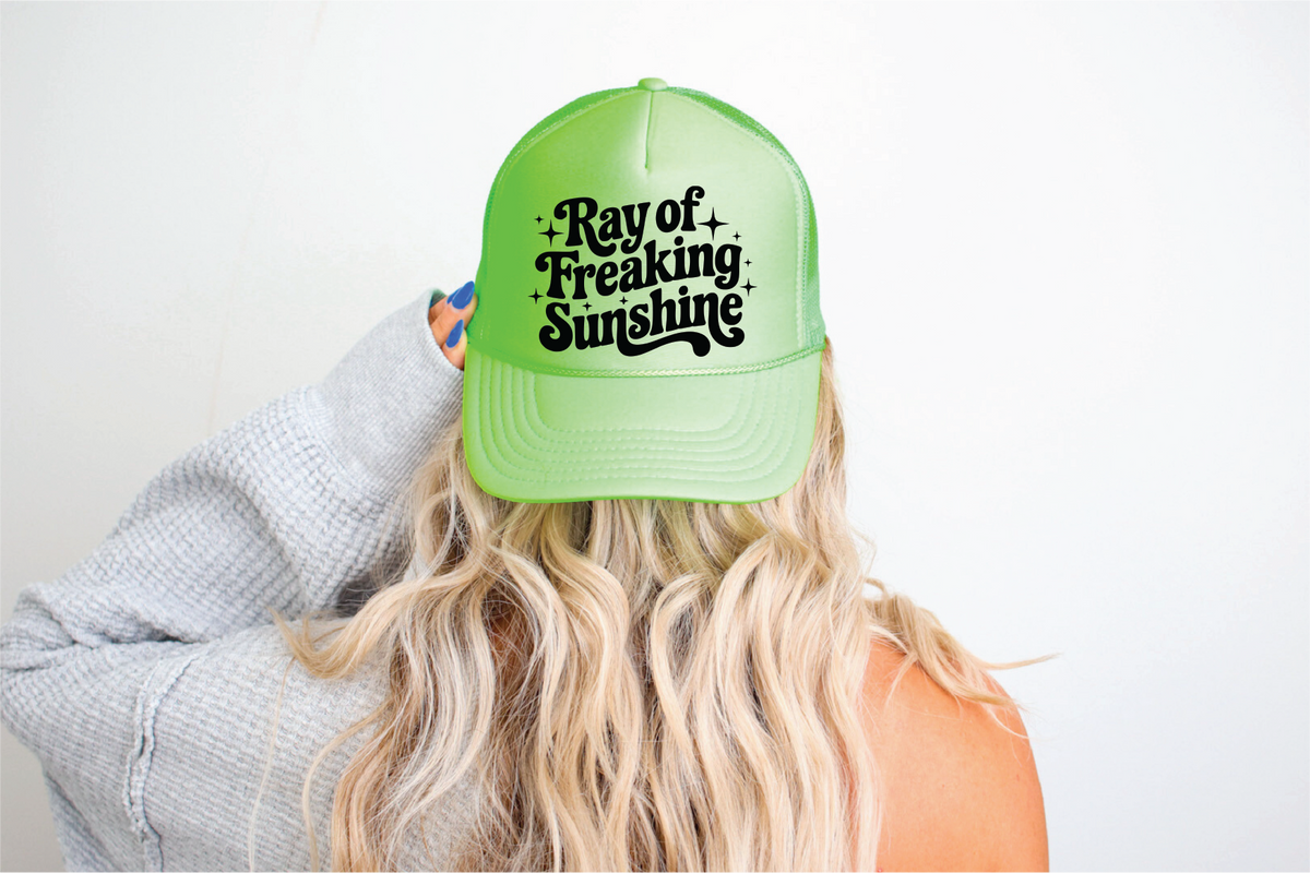 Ray of Freaking Sunshine- DTF Printed Neon Green Trucker Hat