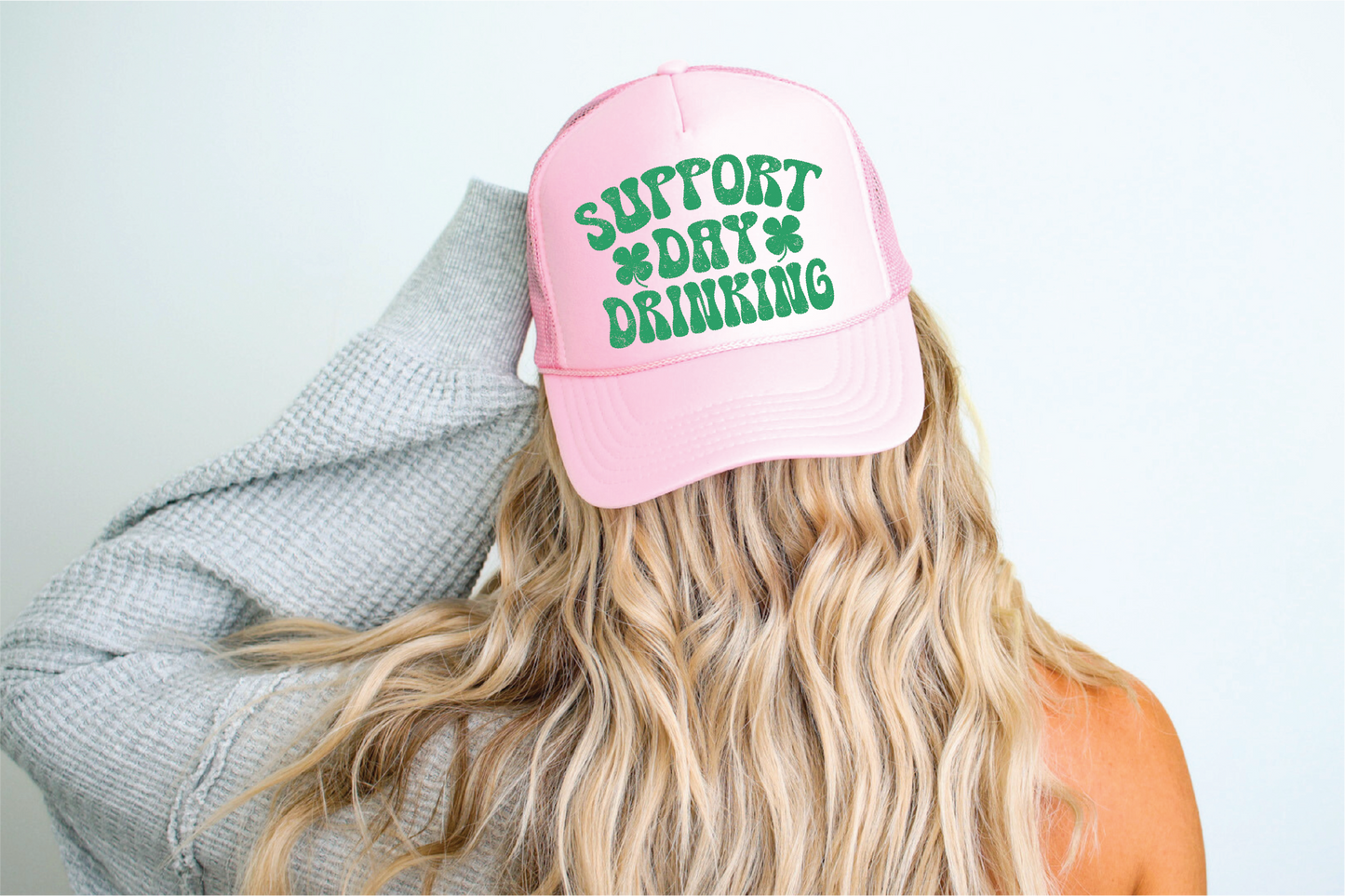 Support Day Drinking DTF Printed Pink Trucker Hat