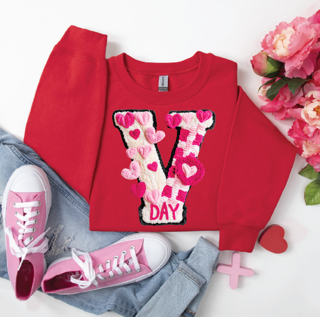 V DAY FAUX YARN - UNISEX RED SWEATSHIRT
