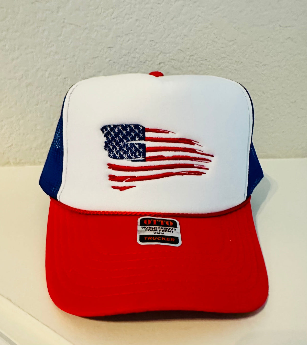 Flag Embroidered Red/White/Blue Trucker Hat