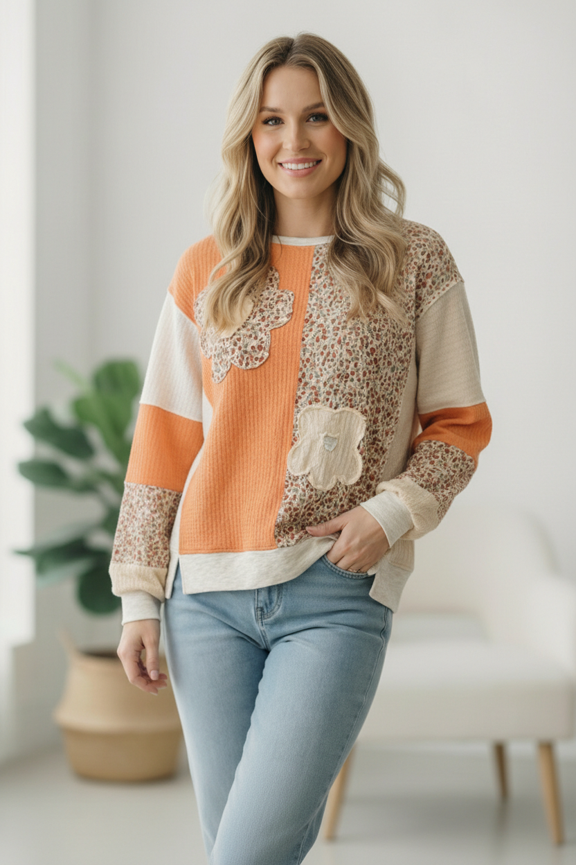 Orange Creamsicle Colorblock Pullover