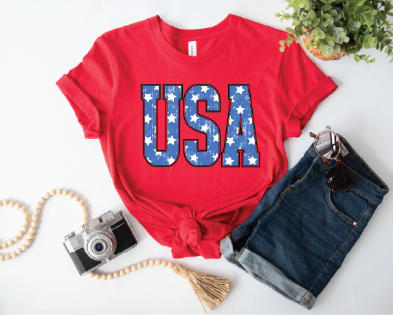 Distressed USA  - UNISEX RED GRAPHIC TEE