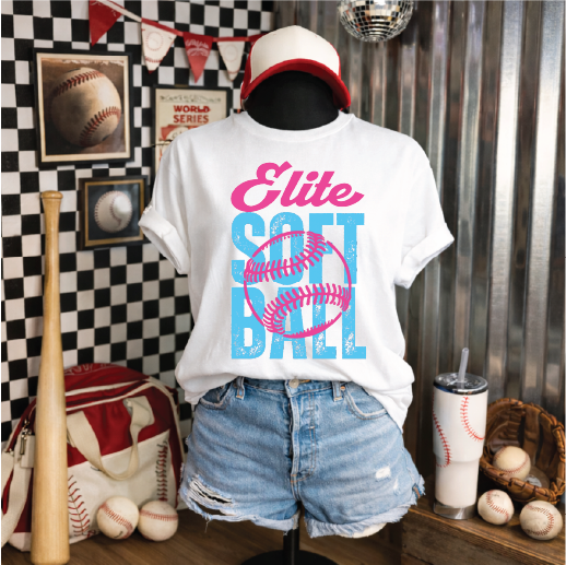 Elite Softball retro font- UNISEX WHITE Tee