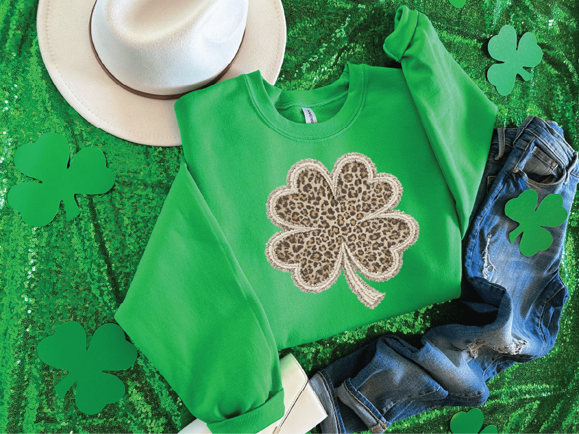Faux Stitch Leopard Shamrock- UNISEX Graphic Sweatshirt