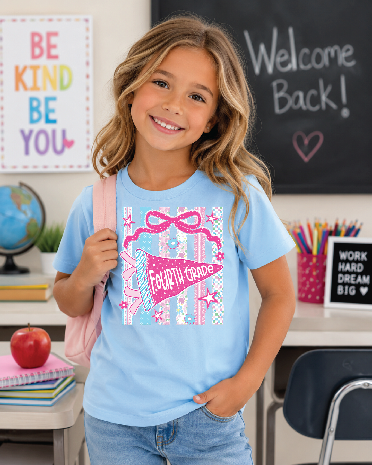 Girls 4th Grade Pennant Back to School Graphic Tee