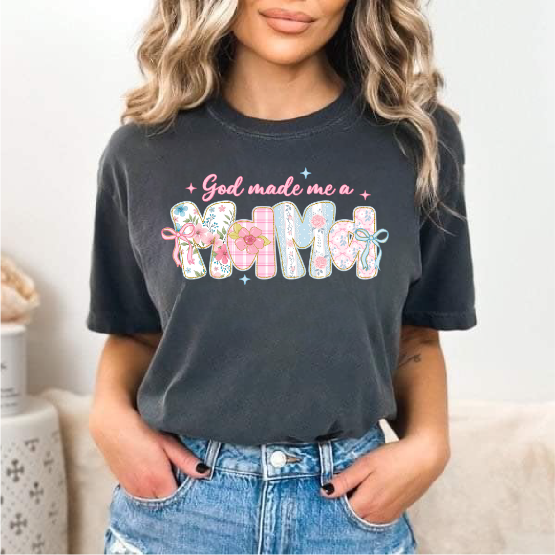 So God Made Me A Mama Faux Patch Graphic Tee
