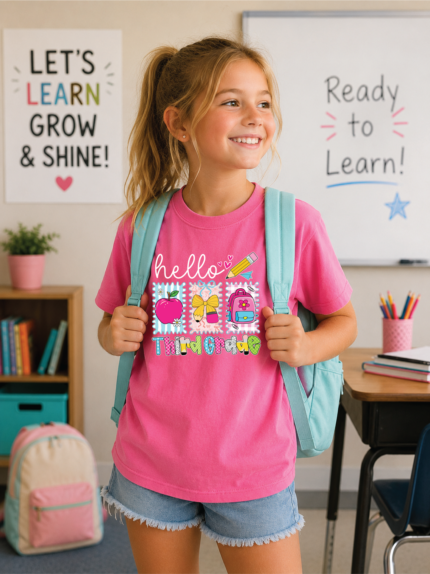 Girls Hello 3rd Grade Back to School Graphic Tee
