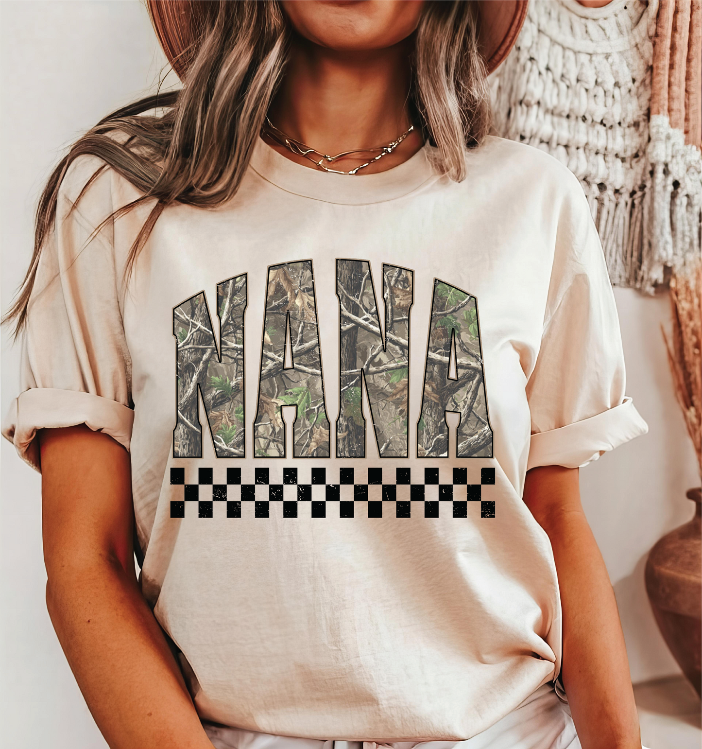 Nana Camo Checker - UNISEX GRAPHIC Tee **CUSTOMIZABLE**