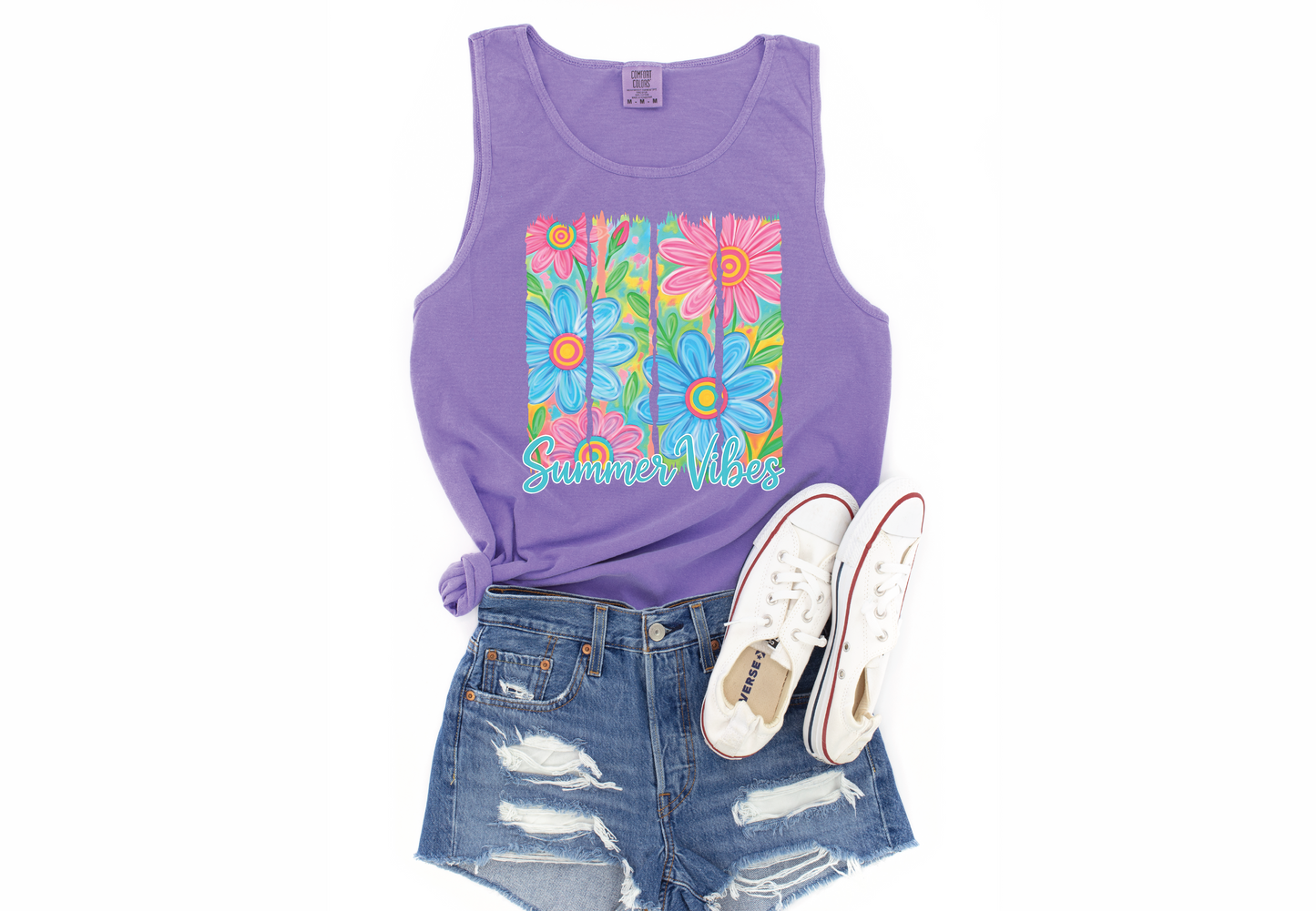 Floral Summer Vibes Graphic Tank Top